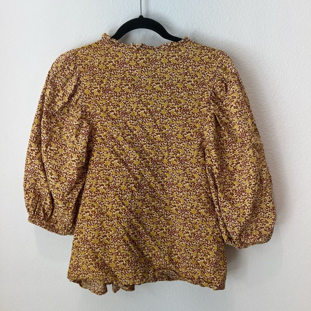 Universal Thread Womens Yellow Smocked Floral Peasant Blouse Small Boho Prairie - Picture 4 of 6